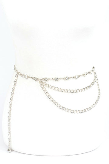 Rhinestone Station Mix Layer Chain Belt