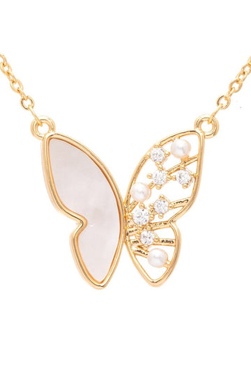 Green Malachite CZ Butterfly Pendant Necklace
