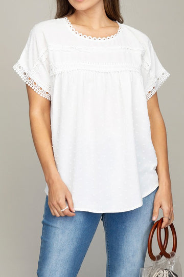 White Swiss Dot with lace trim blouses