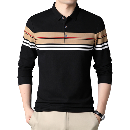 Long-Sleeved Striped Polo Men T-Shirt