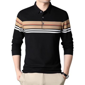 Long-Sleeved Striped Polo Men T-Shirt